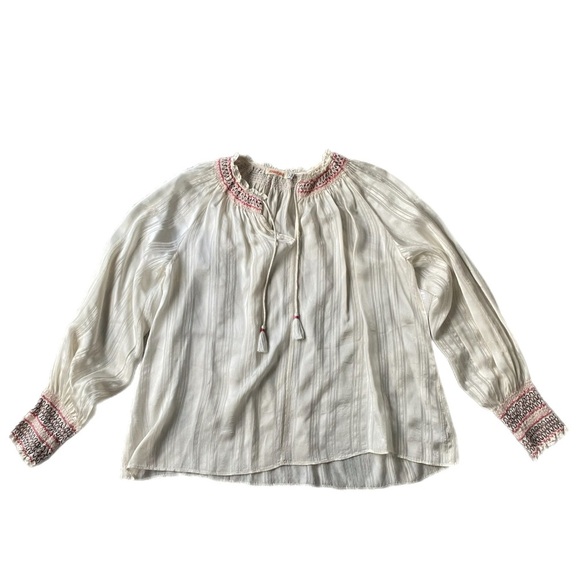 Johnny Was Silk Smock Peasant White Embroidered Blouse size Small - Picture 1 of 7